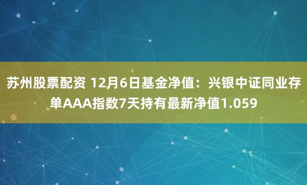 苏州股票配资 12月6日基金净值：兴银中证同业存单AAA指数7天持有最新净值1.059