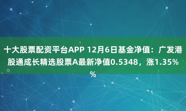 十大股票配资平台APP 12月6日基金净值：广发港股通成长精选股票A最新净值0.5348，涨1.35%