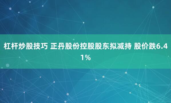 杠杆炒股技巧 正丹股份控股股东拟减持 股价跌6.41%